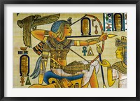 Framed Egypt, hand painted papyrus hunting scene