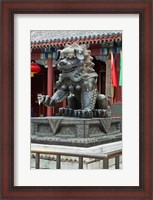 Framed China, Beijing. Bronze lion sculpture, Fragrant Hill