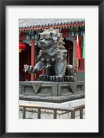 Framed China, Beijing. Bronze lion sculpture, Fragrant Hill