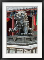 Framed China, Beijing. Bronze lion sculpture, Fragrant Hill