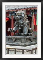 Framed China, Beijing. Bronze lion sculpture, Fragrant Hill