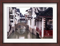 Framed Canal Seperates White Ming Buildings, Suzhoul, Jiangsu, China