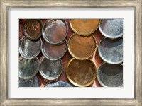 Framed Brass plates for sale in the Souk, Marrakech (Marrakesh), Morocco, North Africa