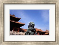 Framed Bronze lion statue, , Forbidden City, China