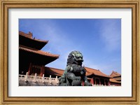 Framed Bronze lion statue, , Forbidden City, China