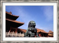 Framed Bronze lion statue, , Forbidden City, China