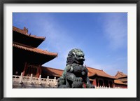 Framed Bronze lion statue, , Forbidden City, China