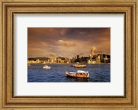 Framed Boats in Victoria Harbor at Sunset, Hong Kong, China