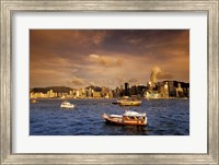 Framed Boats in Victoria Harbor at Sunset, Hong Kong, China
