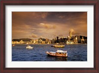 Framed Boats in Victoria Harbor at Sunset, Hong Kong, China
