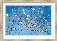 Framed Holiday balloons drifting into the sky