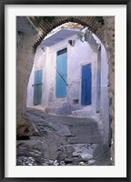 Framed Blue Doors and Whitewashed Wall, Morocco