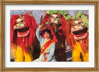 Framed Girl Playing Lion Dance for Chinese New Year, Beijing, China
