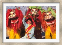 Framed Girl Playing Lion Dance for Chinese New Year, Beijing, China