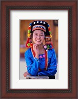 Framed China, Yunnan, Young De'ang Woman portrait with Drum