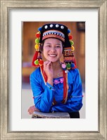 Framed China, Yunnan, Young De'ang Woman portrait with Drum