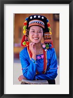 Framed China, Yunnan, Young De'ang Woman portrait with Drum