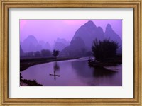 Framed Aerial Scenic of the Fishermen and Limestone Mountains, Gulin, China