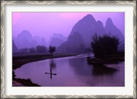 Framed Aerial Scenic of the Fishermen and Limestone Mountains, Gulin, China