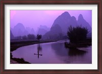 Framed Aerial Scenic of the Fishermen and Limestone Mountains, Gulin, China