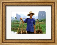 Framed Colorful Portrait of Rice Farmer in Yangshou, China