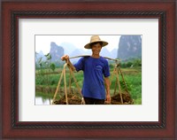Framed Colorful Portrait of Rice Farmer in Yangshou, China