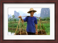 Framed Colorful Portrait of Rice Farmer in Yangshou, China