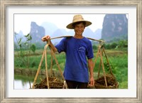 Framed Colorful Portrait of Rice Farmer in Yangshou, China