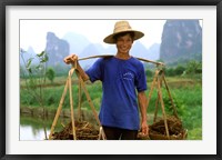 Framed Colorful Portrait of Rice Farmer in Yangshou, China