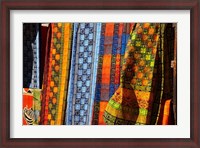 Framed Cloth stall, African curio market, Cape Town, South Africa.