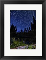 Framed Star trails above Summit Lake in Lassen Volcanic National Park, California