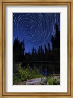 Framed Star trails above Summit Lake in Lassen Volcanic National Park, California