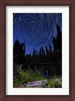 Framed Star trails above Summit Lake in Lassen Volcanic National Park, California