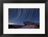 Framed Star trails and a granite rock outcropping overlooking Anza Borrego Desert State Park