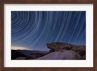 Framed Star trails and a granite rock outcropping overlooking Anza Borrego Desert State Park