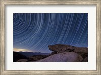 Framed Star trails and a granite rock outcropping overlooking Anza Borrego Desert State Park