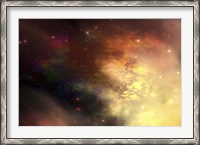 Framed beautiful nebula out in the cosmos with many stars and clouds