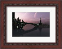 Framed City Relection in Calm Waters of Another Galaxy