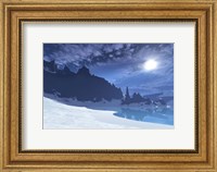 Framed cold winter night on this beach has a full moon