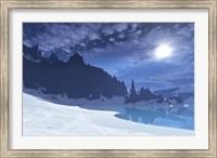 Framed cold winter night on this beach has a full moon
