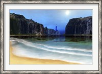 Framed lighthouse guards this beautiful cove