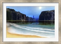 Framed lighthouse guards this beautiful cove