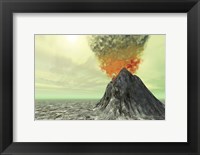 Framed volcano comes to life with smoke, ash and fire