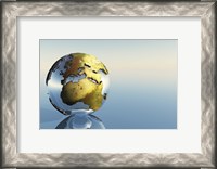 Framed world globe showing the continents of Europe, Middle East and Africa
