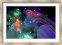 Framed Colorful nebula near a ringed planet