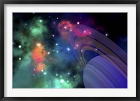 Framed Colorful nebula near a ringed planet