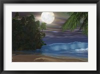 Framed Moonlight shines down on the beach during the night of a full moon