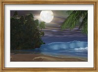 Framed Moonlight shines down on the beach during the night of a full moon