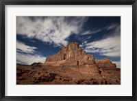 Framed Red rock formation illuminatd by moonlight in Arches National Park, Utah