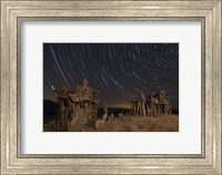 Framed Star trails and intricate sand tufa formations at Mono Lake, California